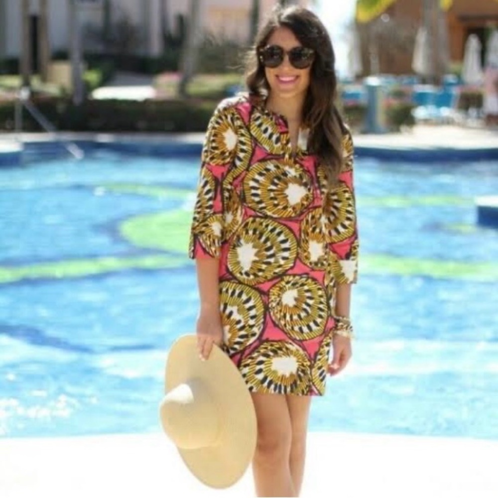 J. Crew Pink and Gold Patterned Mini Dress